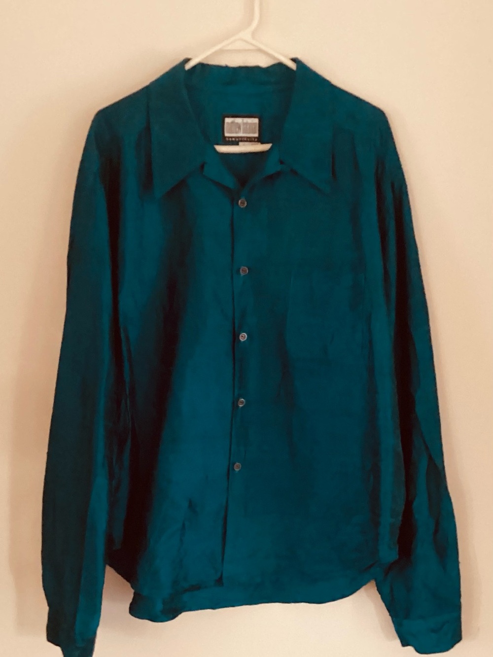 Matthew Batanian New York City Teal Button-Up Long Sleeve Shirt 100% Silke